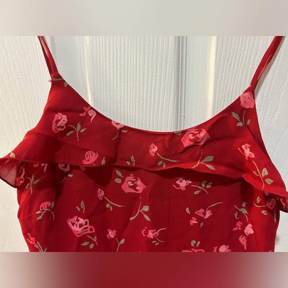 American Eagle Outfitters Red Floral Romantic Dress Size 0 - Picture 9 of 9